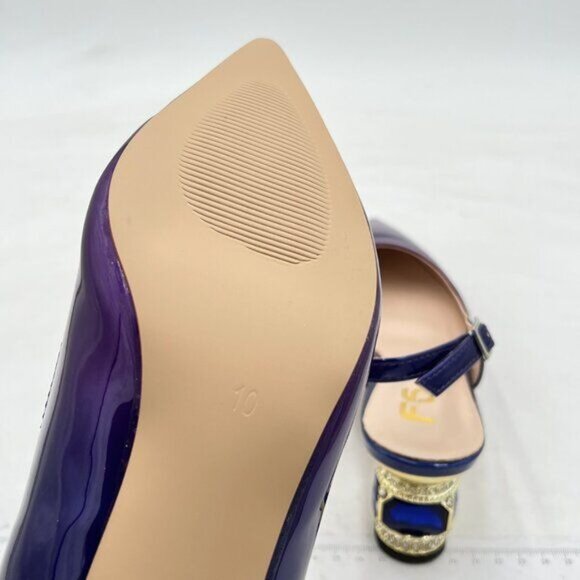 FSJ Purple Pointed Toe Slingback Wedding Pumps Chunky Low Heel Rhinestone Sandal - Picture 6 of 8